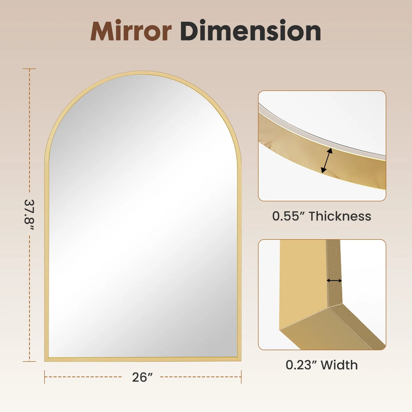 JHK Arched Metal Framed Wall Mirror For Bedroom Entryway