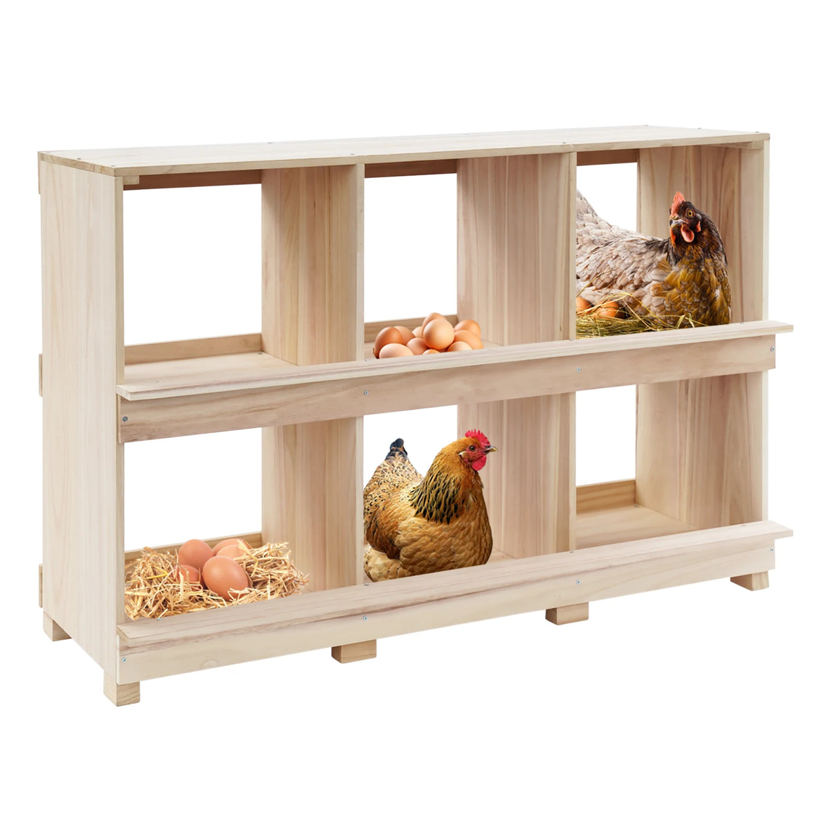 Wooden 6 Compartment Chicken Nesting Box For Backyard Farm Poultry