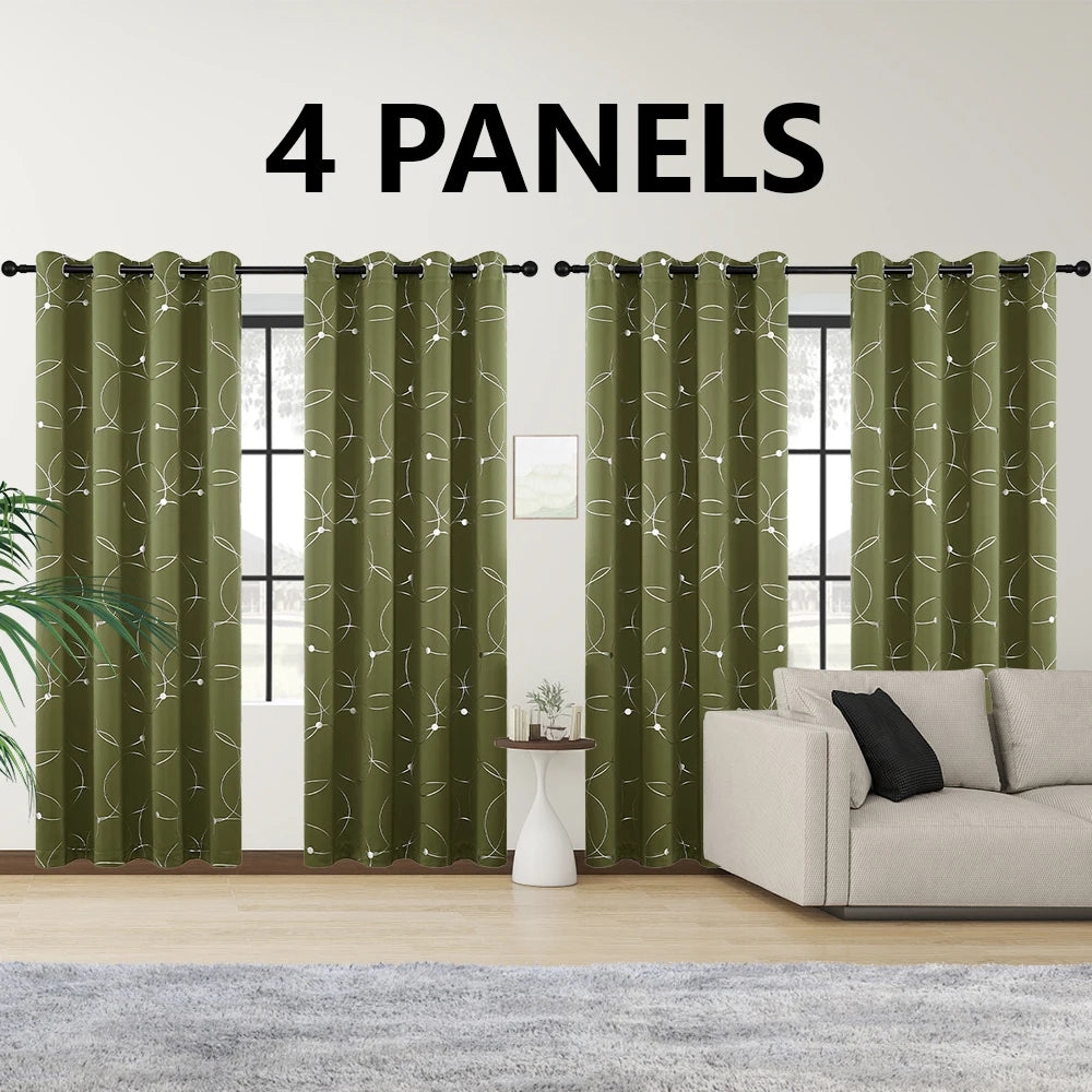 Premium Thermal Blackout Curtains With Grommets And Decorative Foil Print