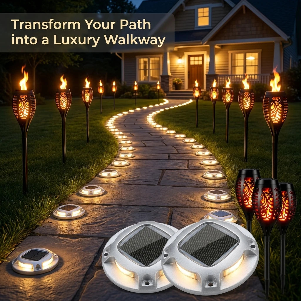Solar Outdoor Garden Path Lights Featuring Flickering Flame Torch
