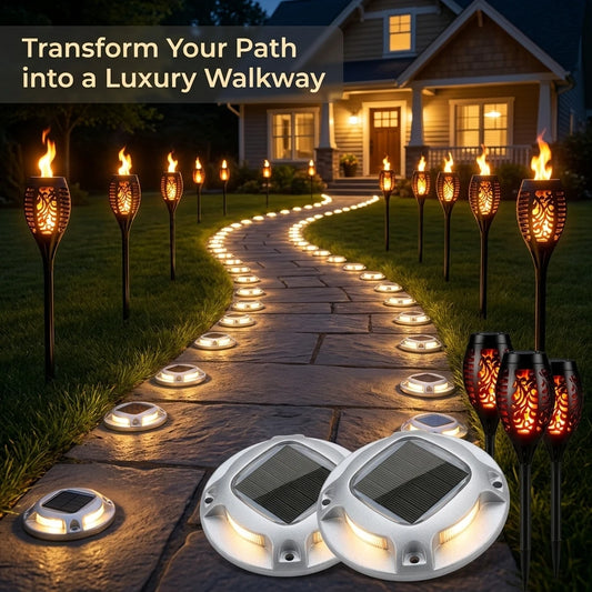 Solar Outdoor Garden Path Lights Featuring Flickering Flame Torch