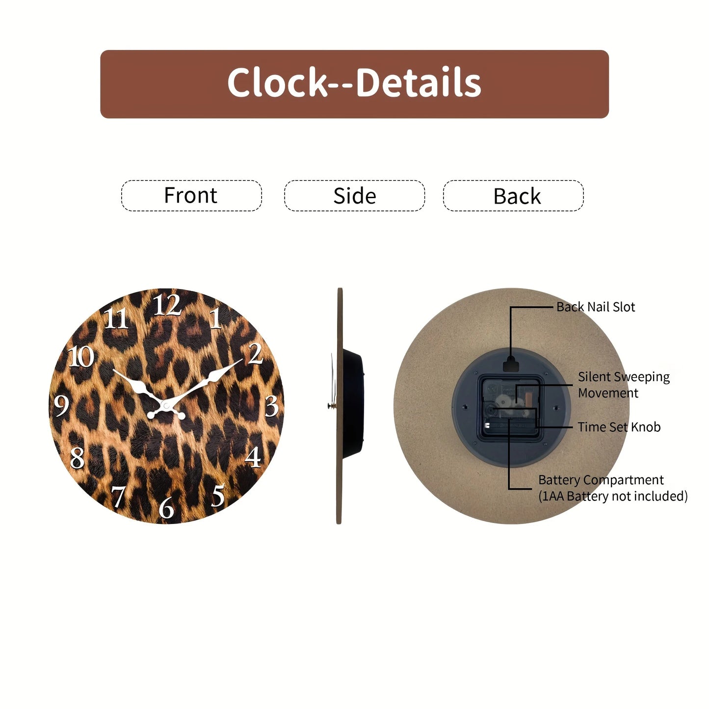 Elegant Leopard Print Silent Wall Clock For Home Decor