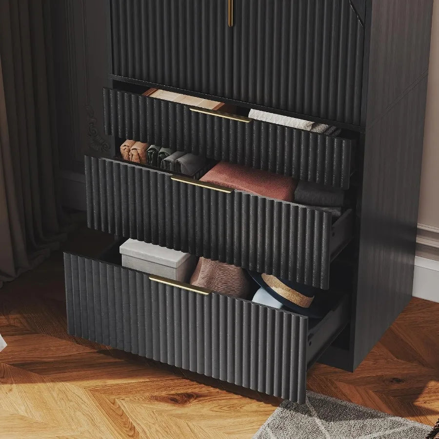 Wooden Wardrobe Armoire With Doors Drawers And Hanging Rod Storage
