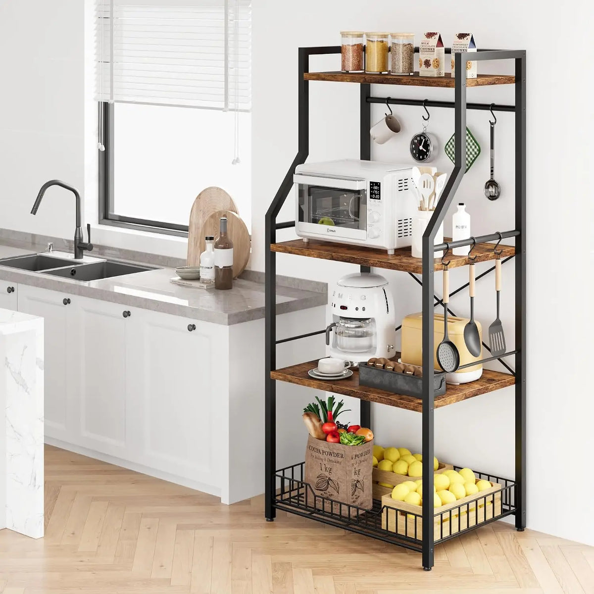 Garvee 4-Tier Metal Kitchen Storage Rack With S-Hooks