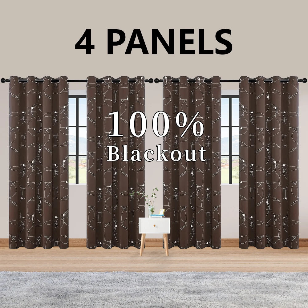 Premium Thermal Blackout Curtains With Grommets And Decorative Foil Print