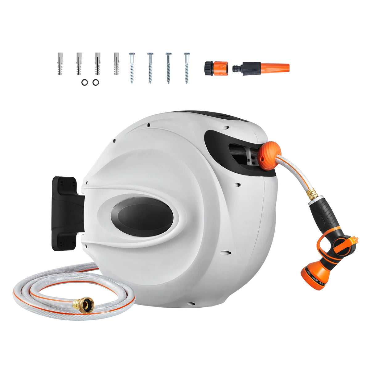 SucceBuy Retractable Hose Reel With Automatic Rewind And Swivel Mount