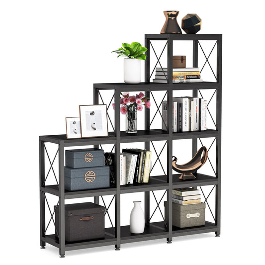 Tribesigns Industrial Corner Bookshelf With Stepped Metal Shelves