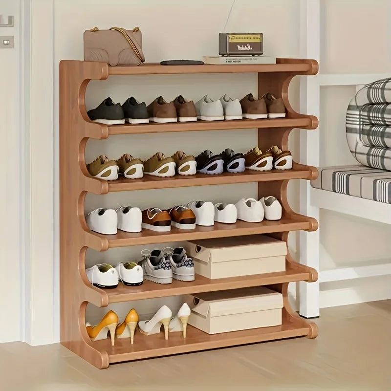 Wooden Shoe Rack With Space Saving Multi Layer Storage Design