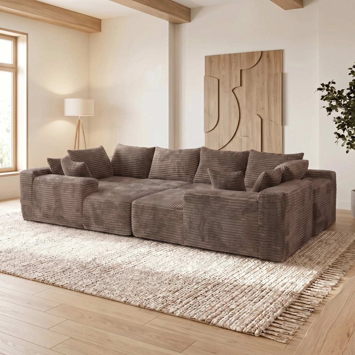 Modern U Shaped Corduroy Sectional Sofa With Deep Cloud Seating