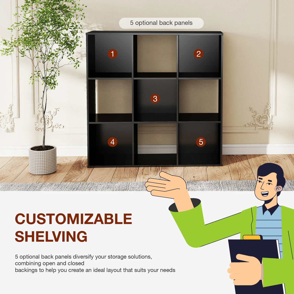 JHK Modern Wooden Storage Organizer Modular Bookshelf