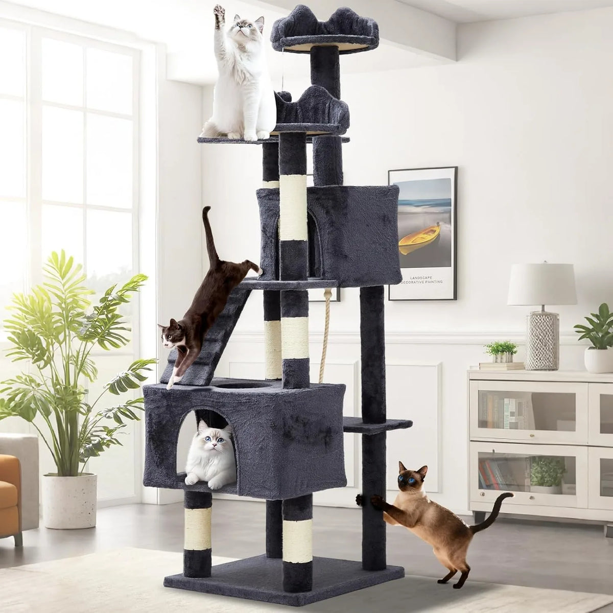 Sturdy Multi-Level Cat Tree with Scratching Posts for Cats