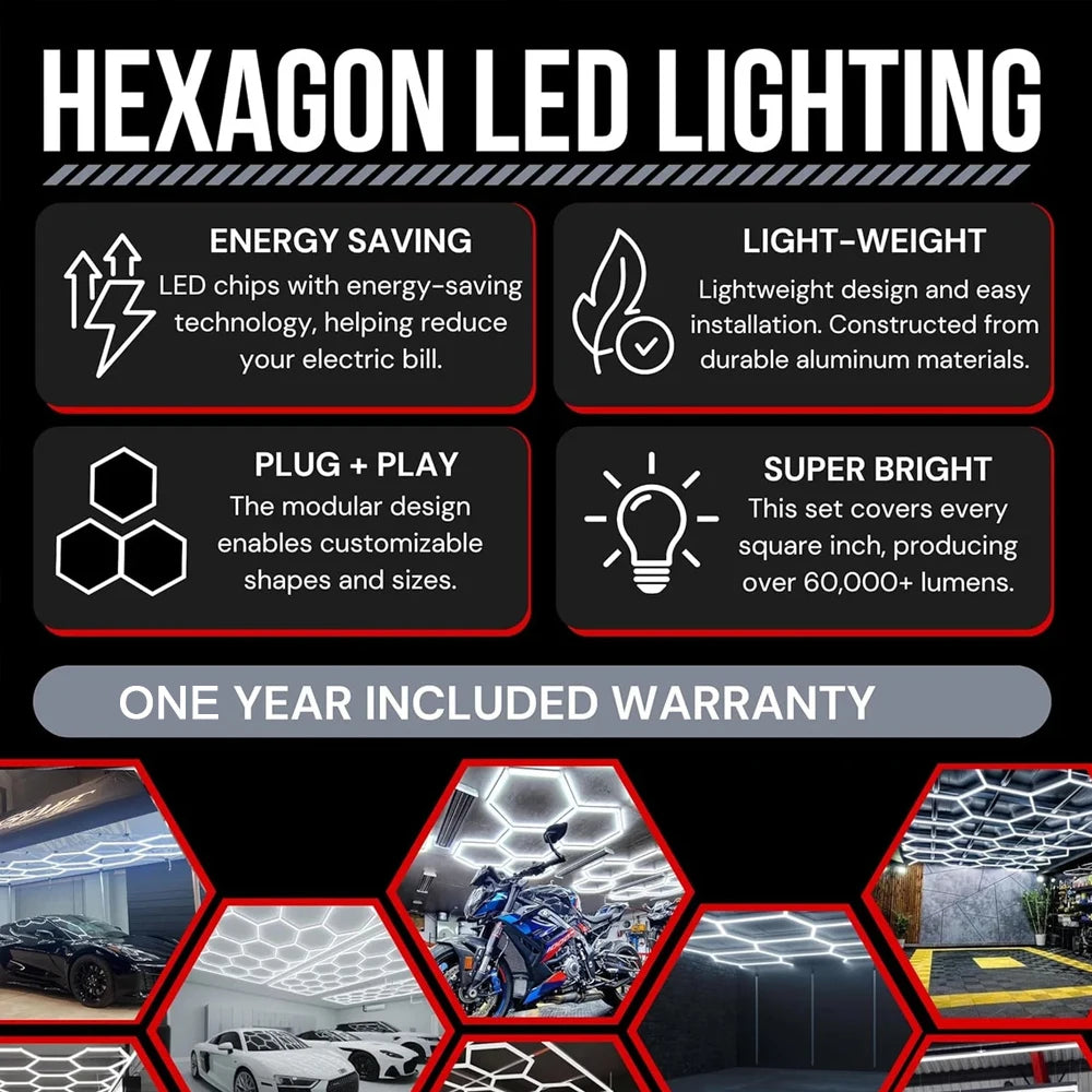 Hexagon Led Ceiling Light For Garage Workshop And Car Detailing