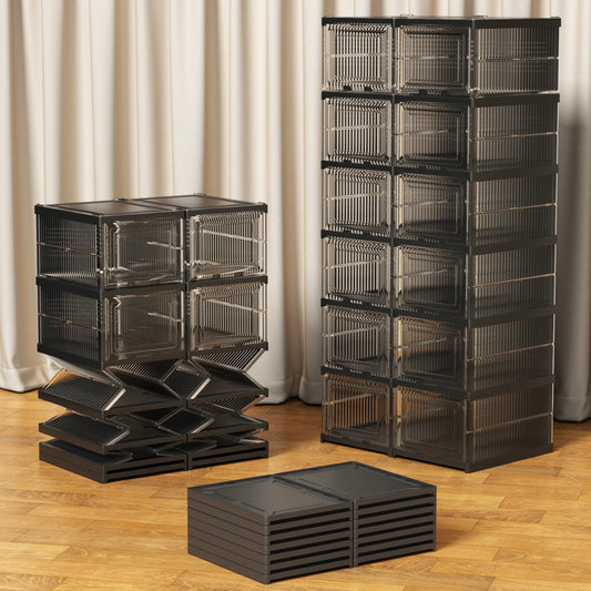 Foldable Transparent Shoe Box With Stackable Plastic Closet Organizer
