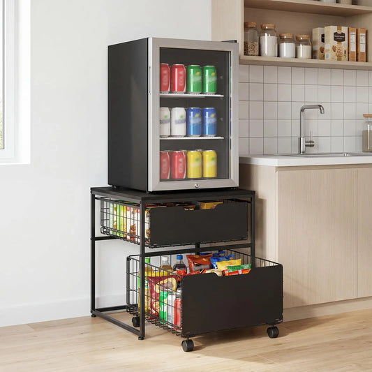 HiMISS Mini Fridge Stand With Pull Out Baskets And Wheels