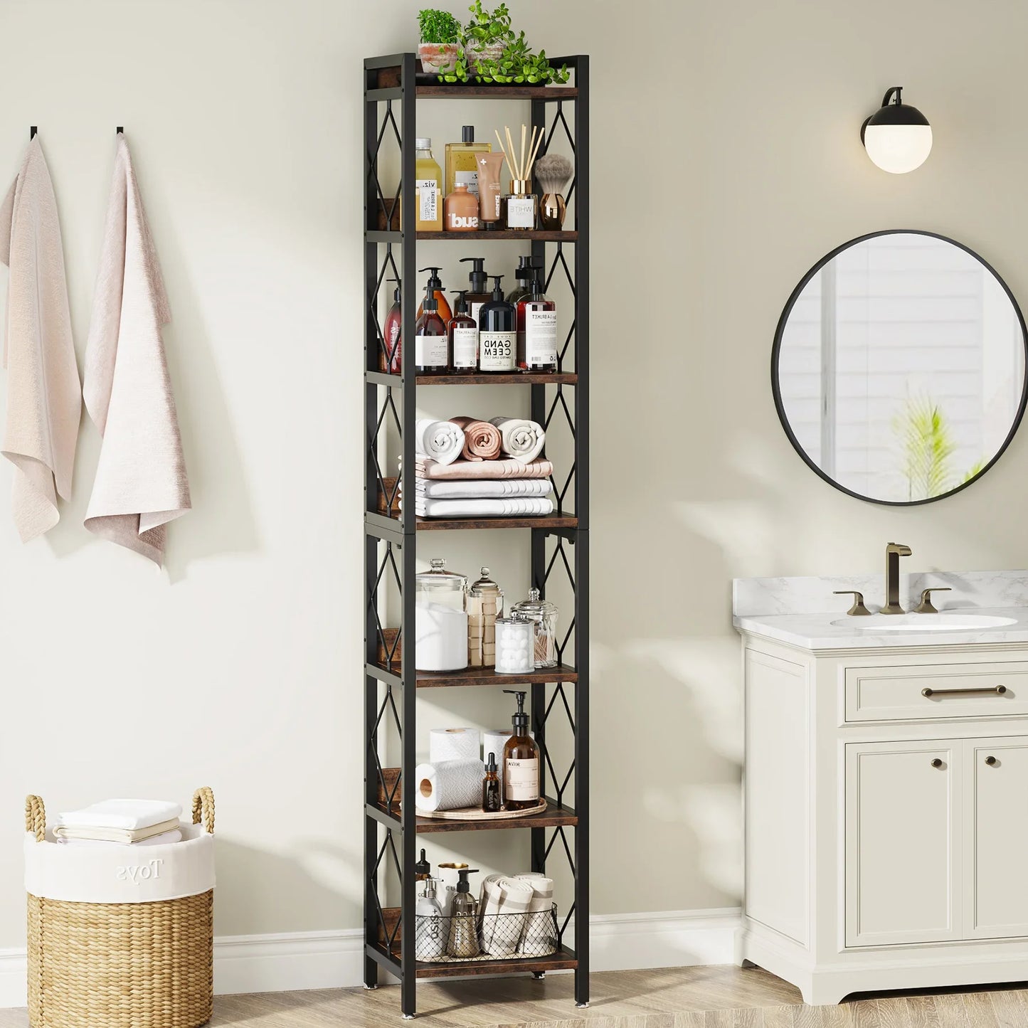 Tribesigns 7 Tier Freestanding Wooden Bookshelf Home Storage Display Unit