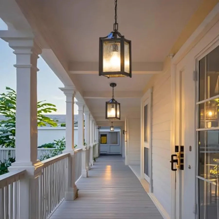 Contemporary Outdoor Porch Pendant Light With Dusk To Dawn Sensor