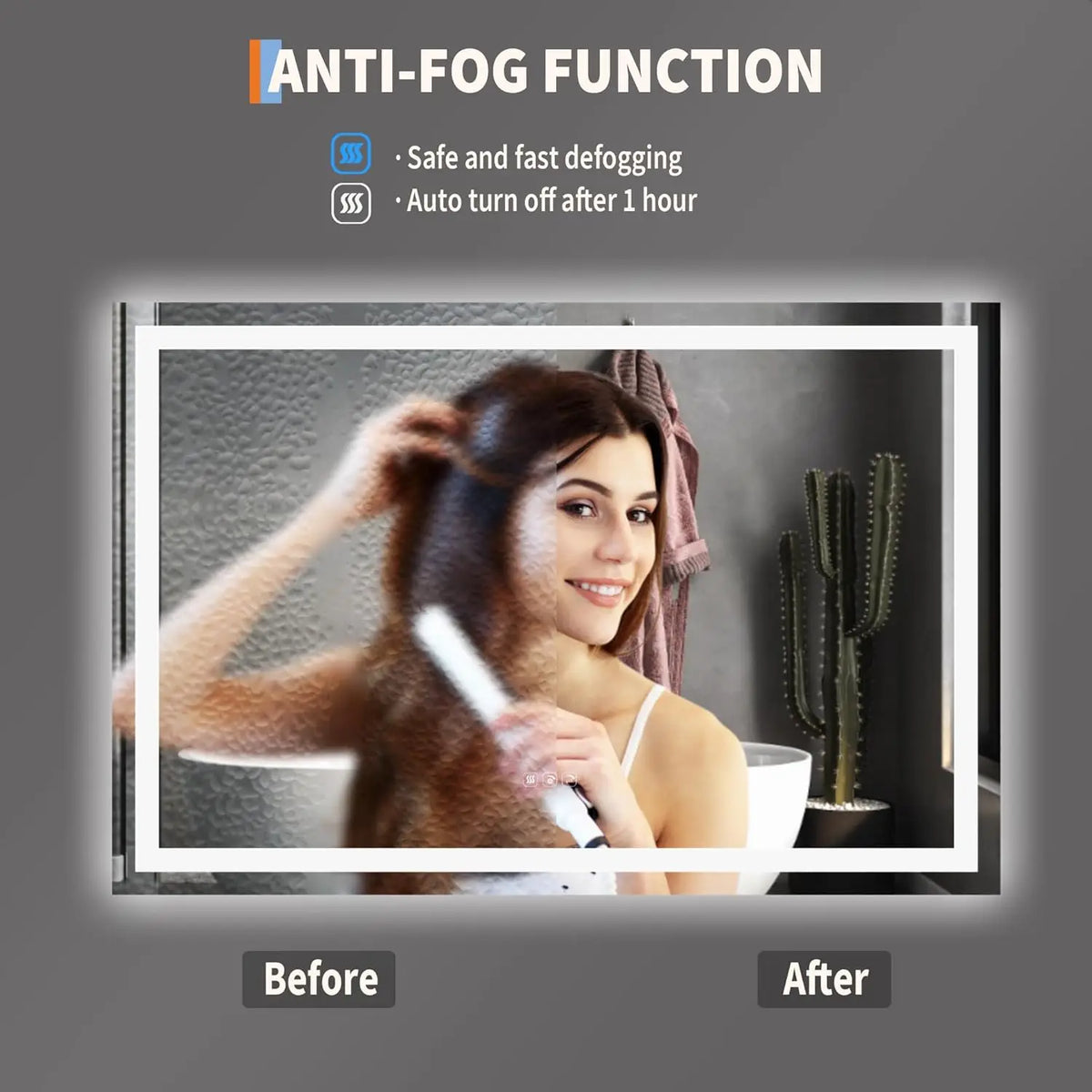 Twister.Ck Led Bathroom Mirror With Anti Fog And Dimmable Light