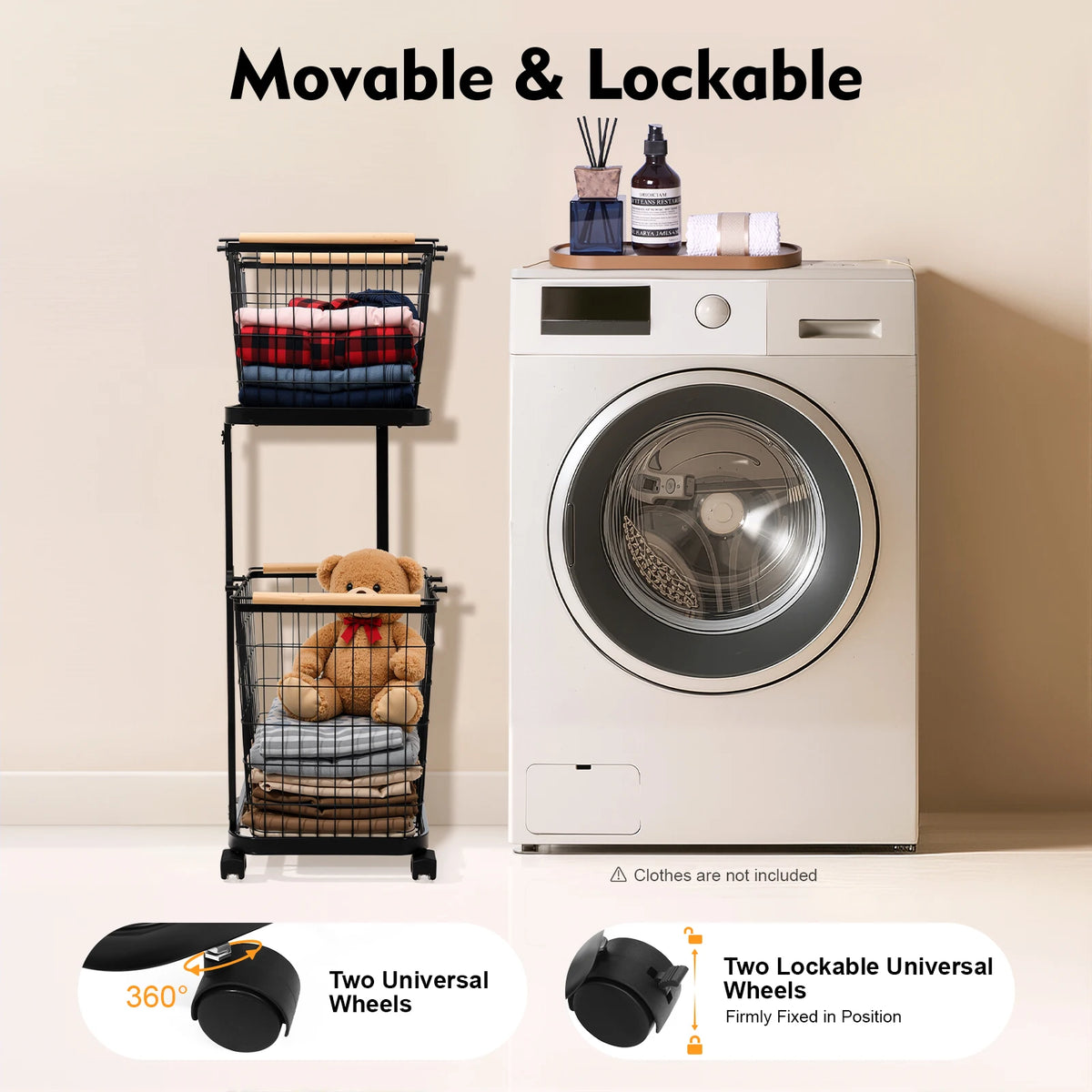 Bymaocar Two Tier Rolling Laundry Cart With Detachable Mesh Baskets