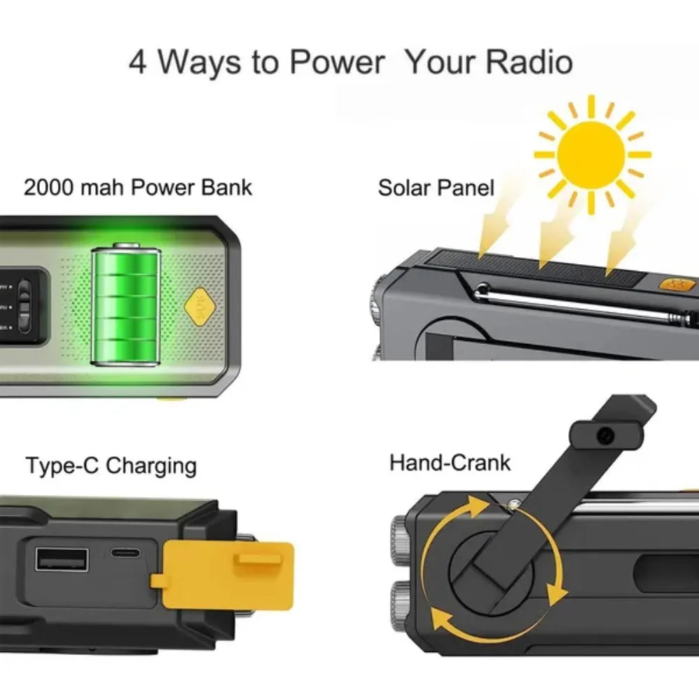Stonigo Solar Hand Crank Emergency Radio With Power Bank Flashlight