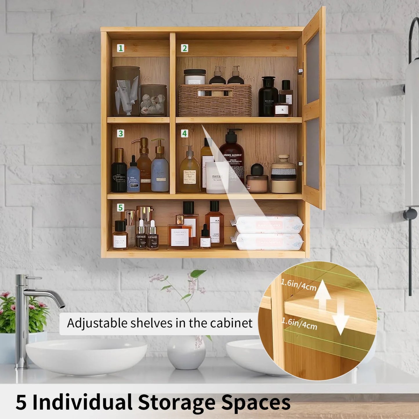 Modern Bamboo Wall Mounted Vanity Cabinet With Adjustable Shelf And Mirror