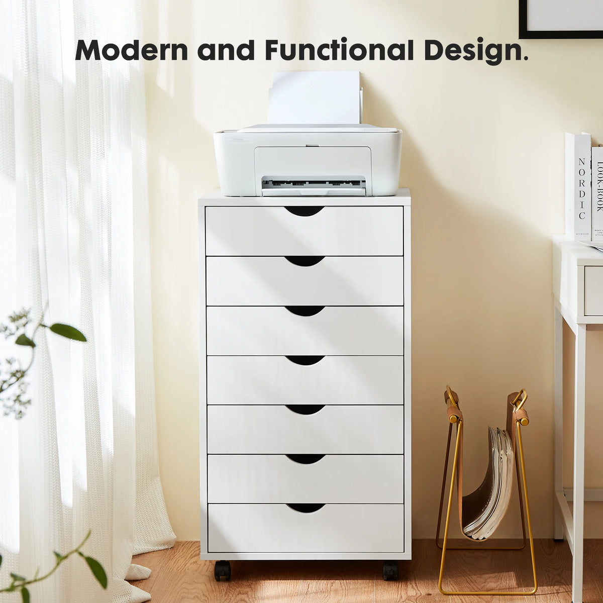 JHK Wooden Drawer Storage Cabinet With Rolling Wheels For Bedroom