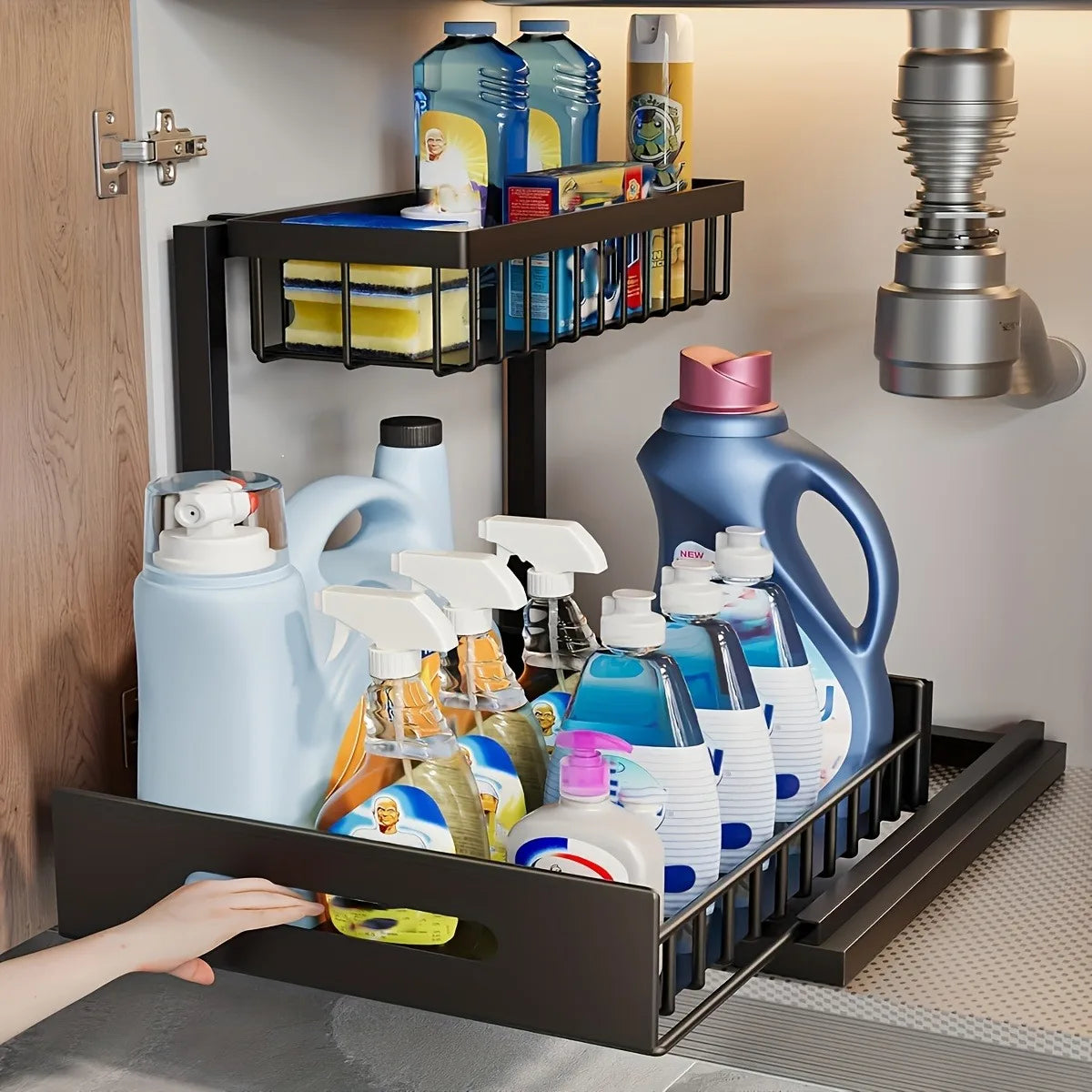 Stainless Steel Sliding Pull Out Cabinet Sorting Rack For Kitchen