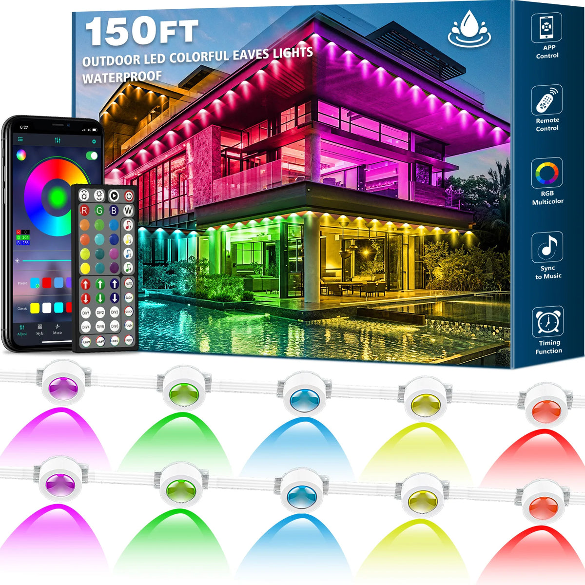 RCUICA Smart RGB Outdoor Eaves Lights With App Control Waterproof
