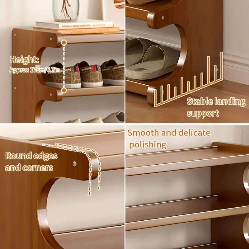 Wooden Shoe Rack With Space Saving Multi Layer Storage Design
