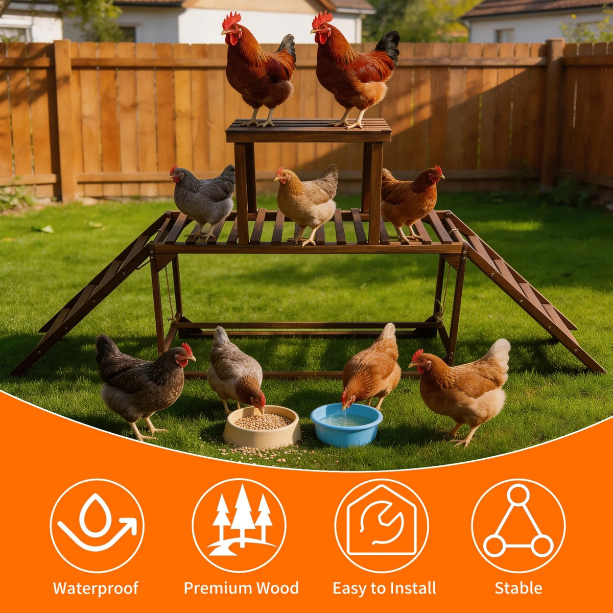 BINGOPAW Wooden Chicken Perch Swing With Ladder Activity Toy