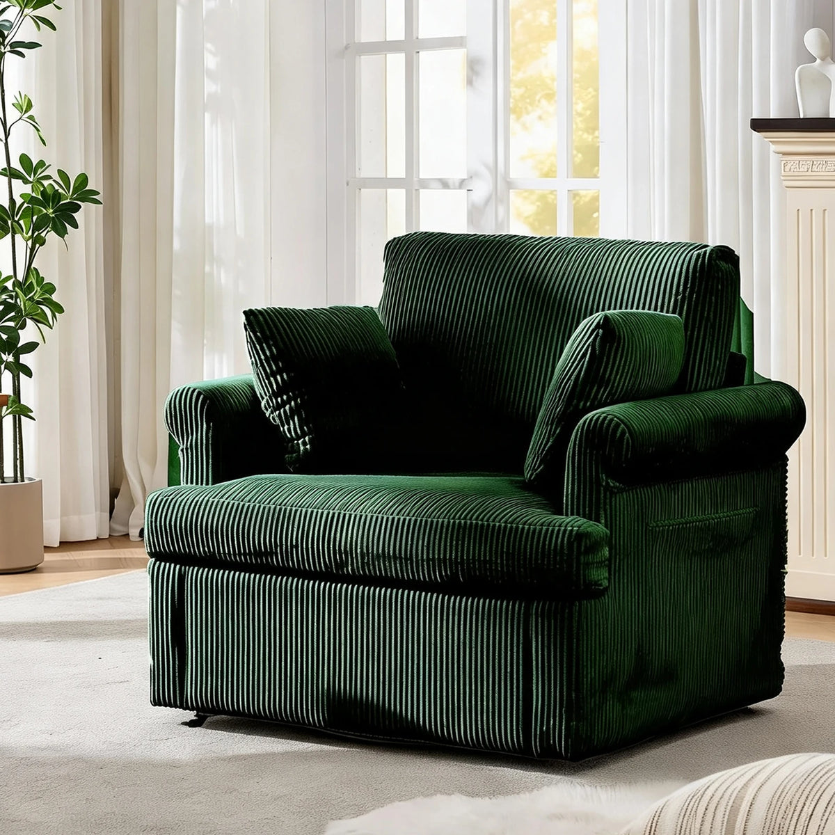 HiMISS Swivel Corduroy Accent Chair With Storage Pockets And Pillows