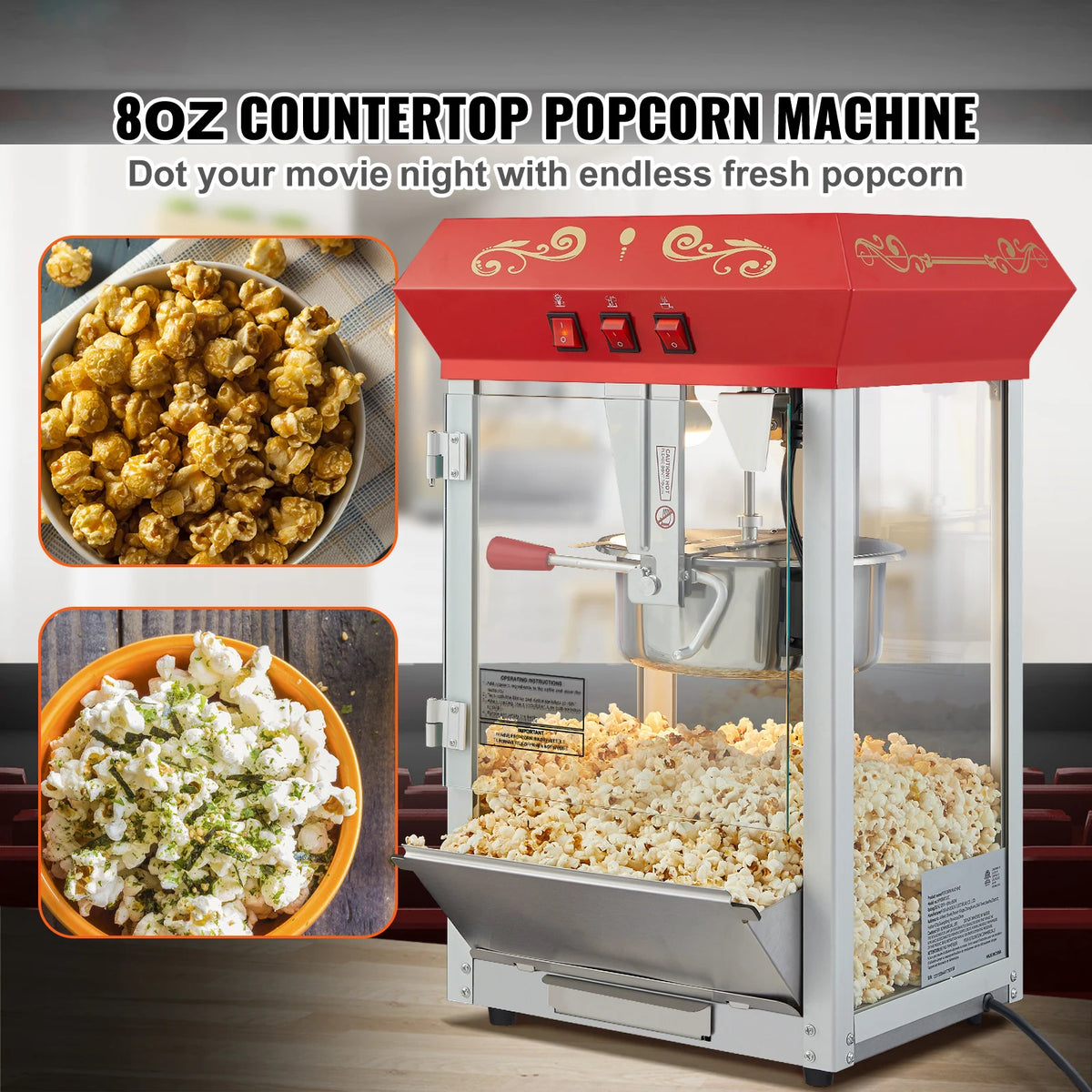 SucceBuy Commercial Electric Popcorn Maker With Stainless Steel Heating Tube