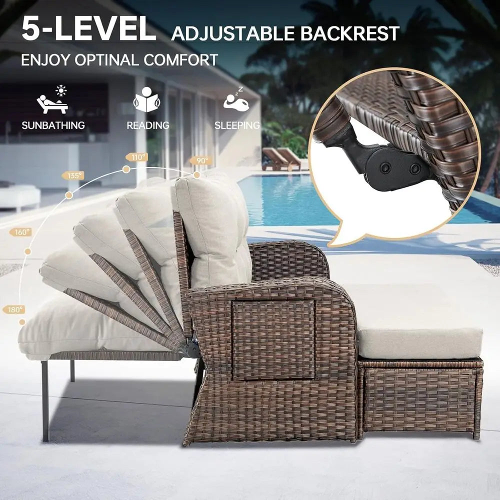Outdoor Wicker Patio Daybed With Adjustable Reclining Back