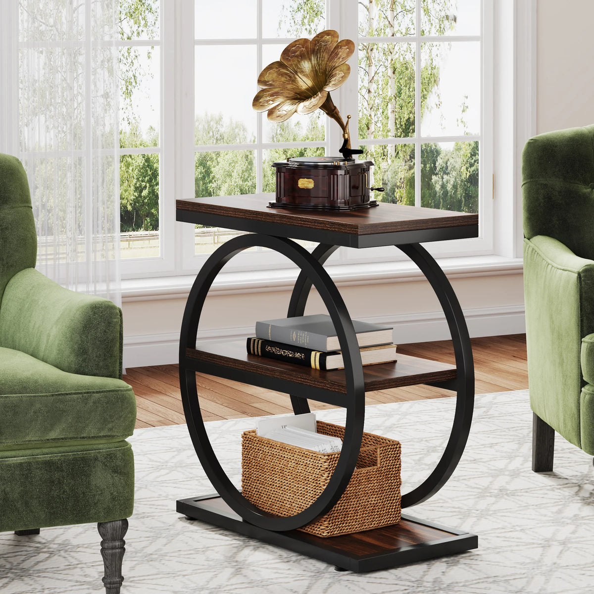 Tribesigns Industrial End Table With Three Storage Shelves For Sofa