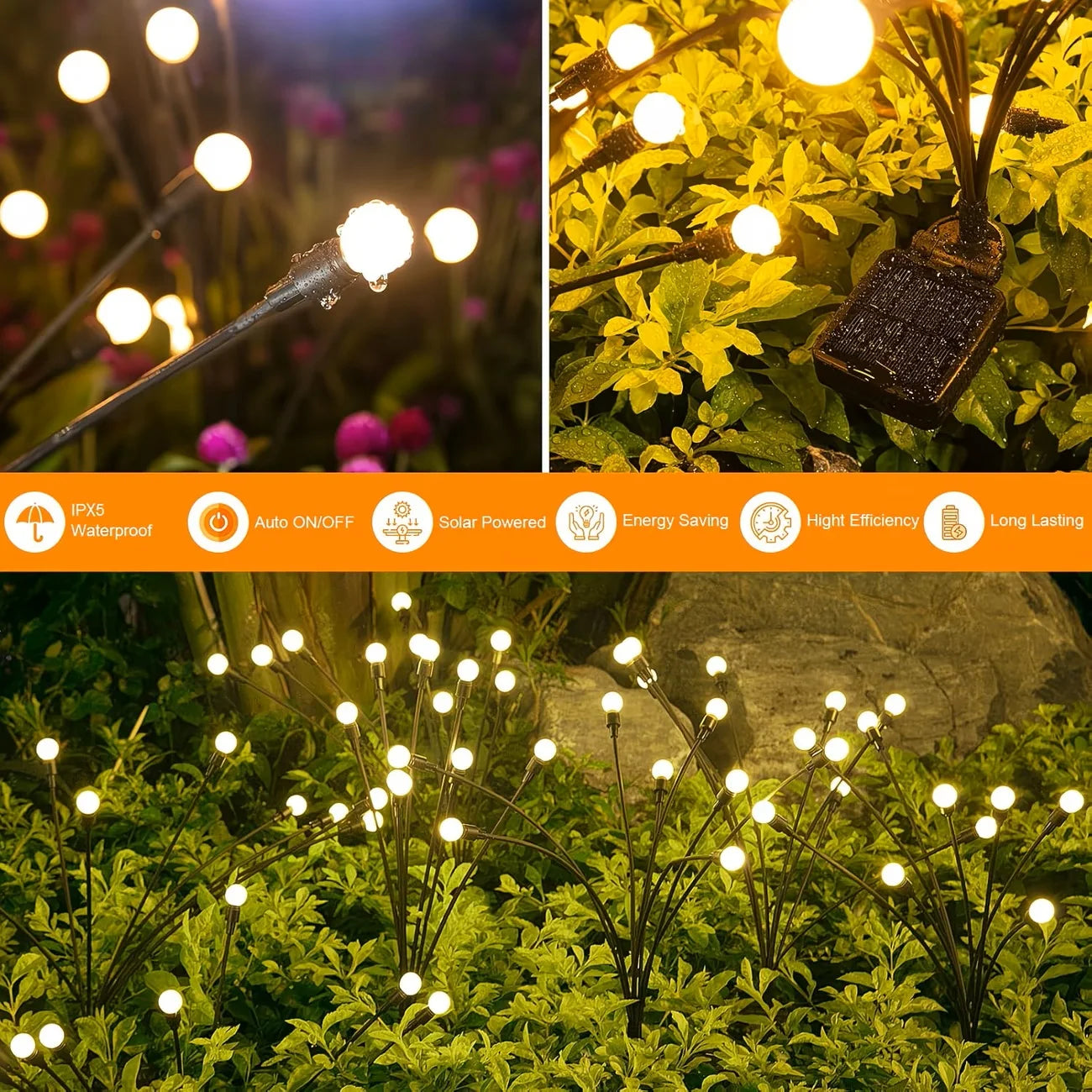 Dual Mode Solar Firefly Garden Lights For Outdoor Landscaping Decor