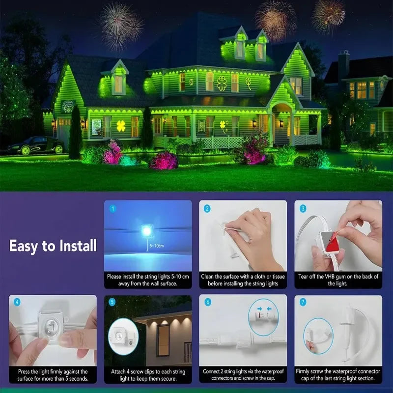 MIMIRGB Smart RGBIC Outdoor LED Eaves String Lights