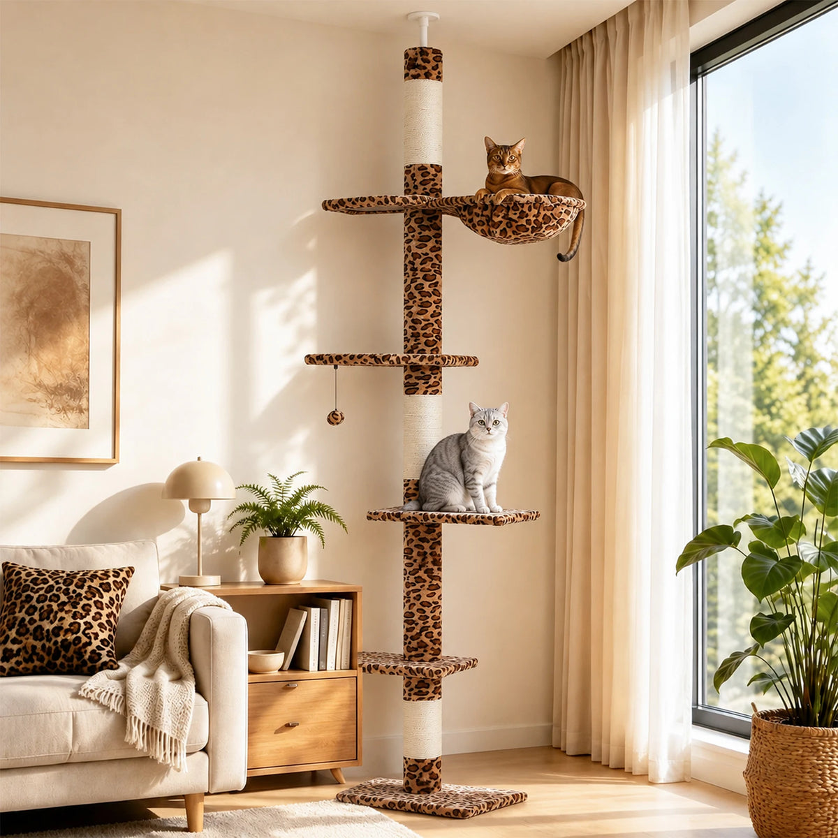 PAWZ Road Adjustable Floor To Ceiling Cat Tree With Hammock