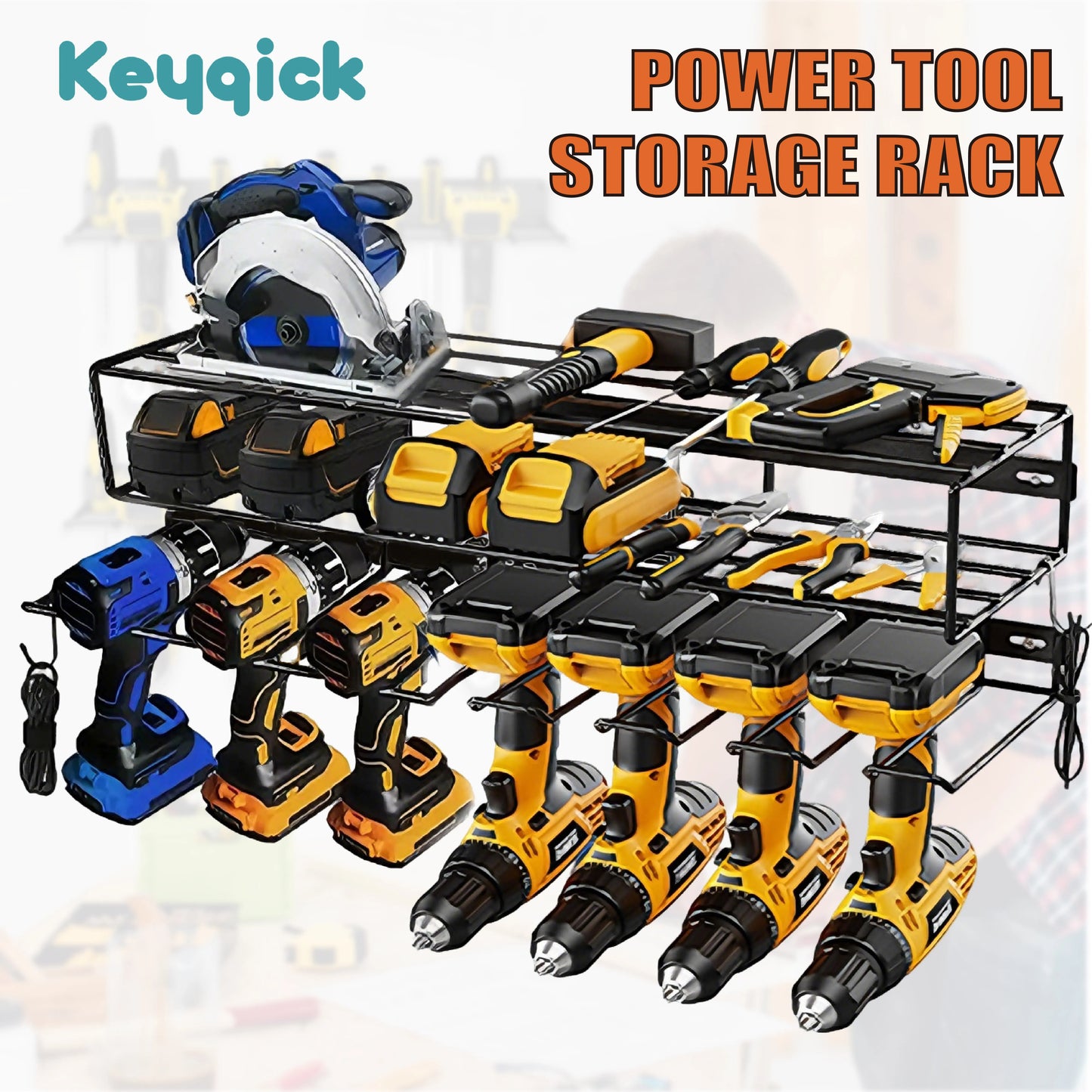Wall Mounted Double Layer Heavy Duty Power Tool Storage Rack