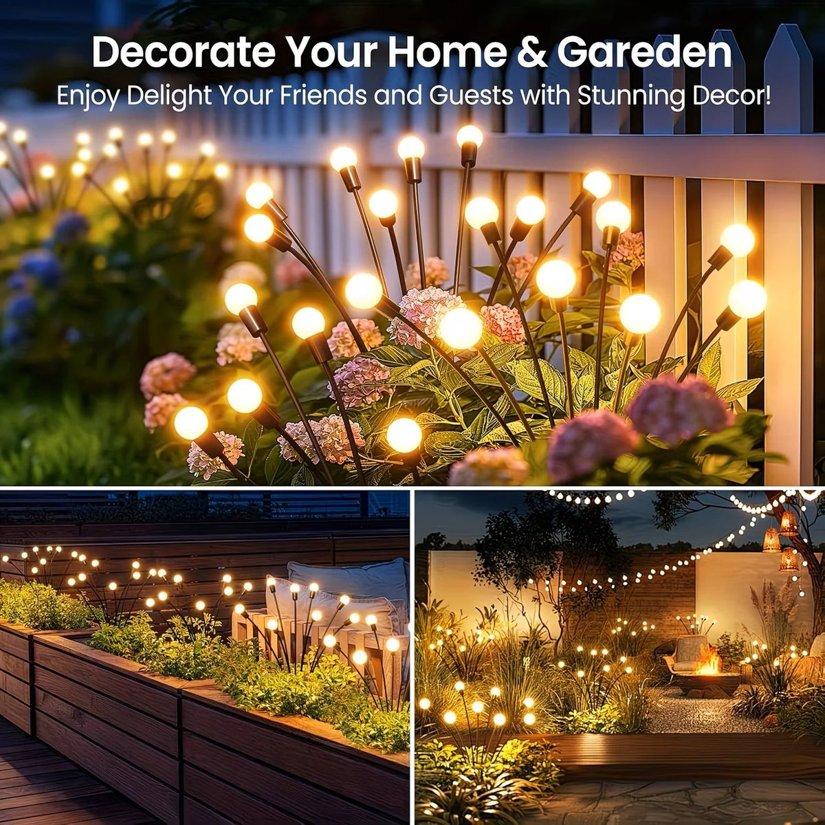 Dual Mode Solar Firefly Garden Lights For Outdoor Landscaping Decor