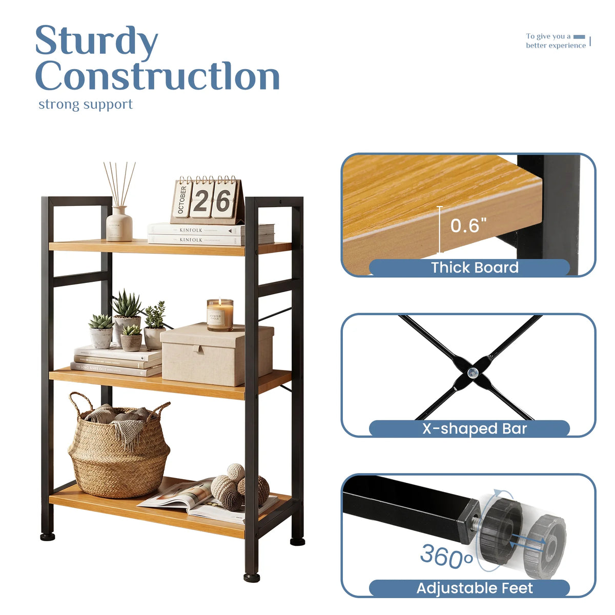 MCQ Wooden Bookshelf With Graduated Shelves And Adjustable Feet