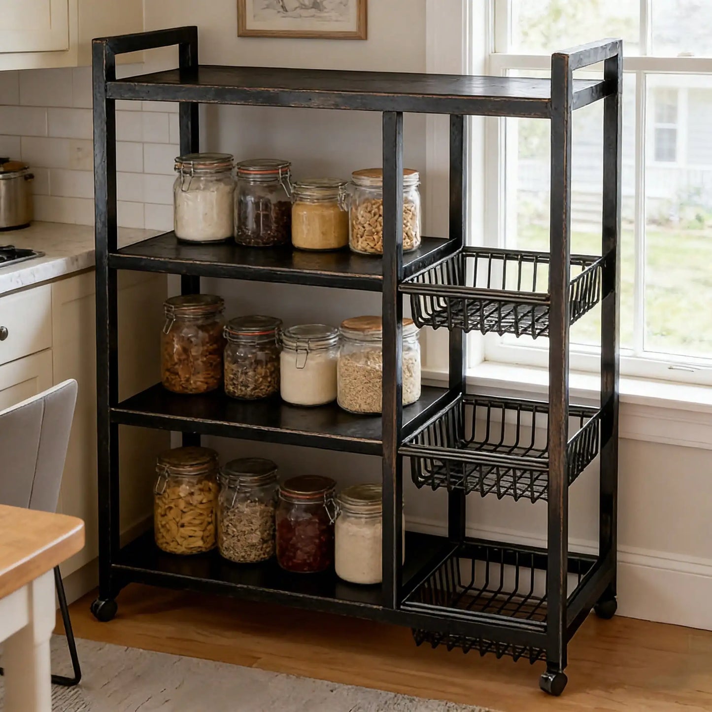 Heavy Duty Four Tier Metal Storage Rack With Three Baskets