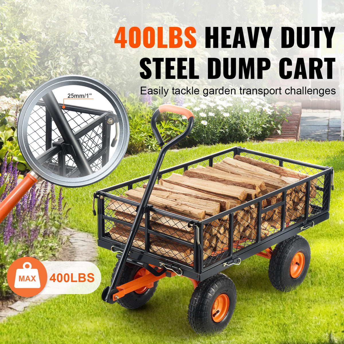 SucceBuy Heavy Duty Metal Garden Cart Versatile Utility Wagon