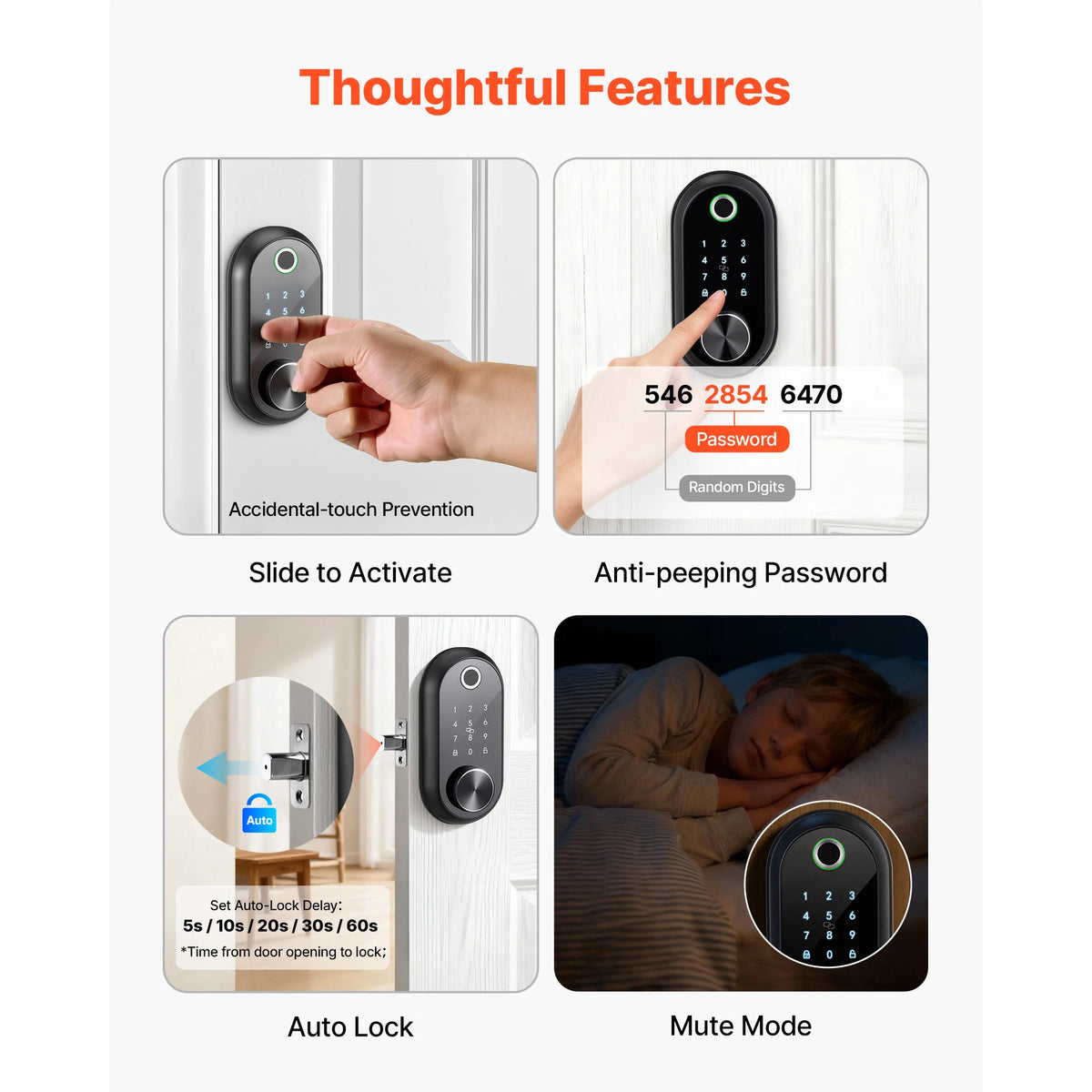 SucceBuy Fingerprint Touchscreen Electronic Door Lock With Auto Locking