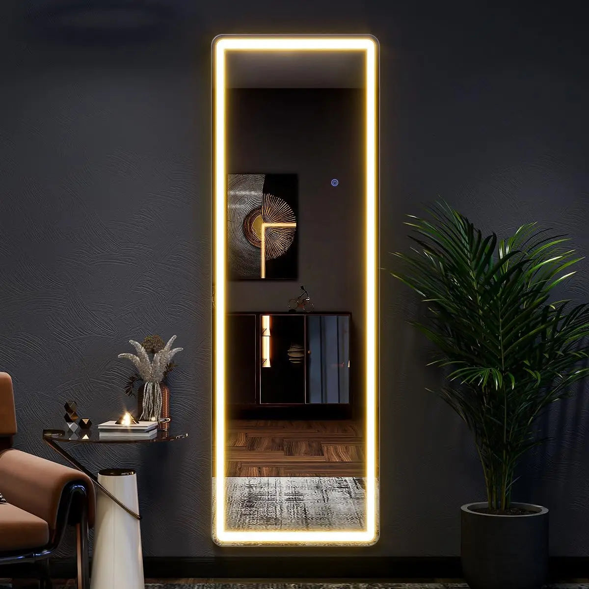 Koonmi Full Length LED Floor Mirror With Dimmable Lighted Stand