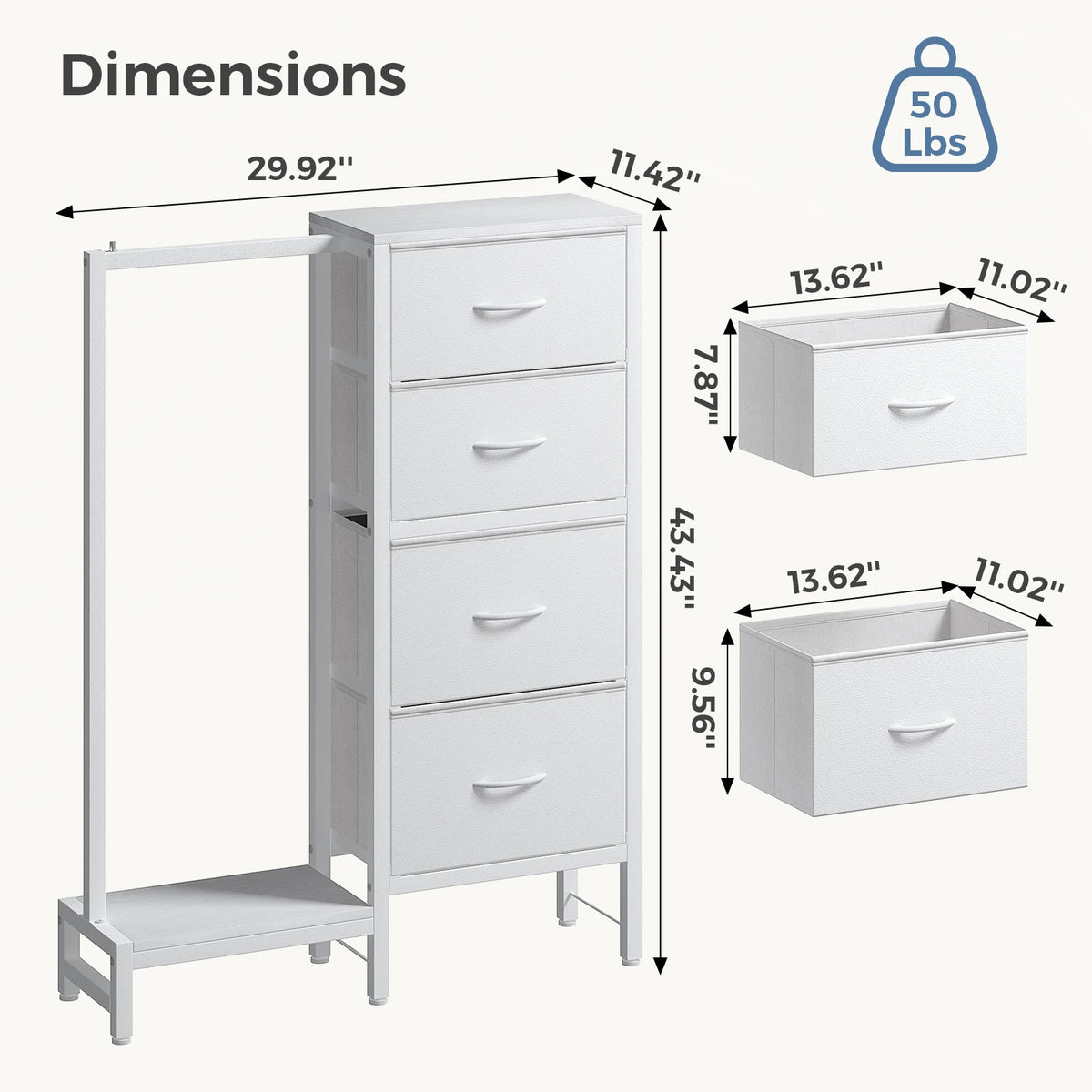 MCQ Fabric Storage Cabinet With Drawers And Hanging Clothes Rack