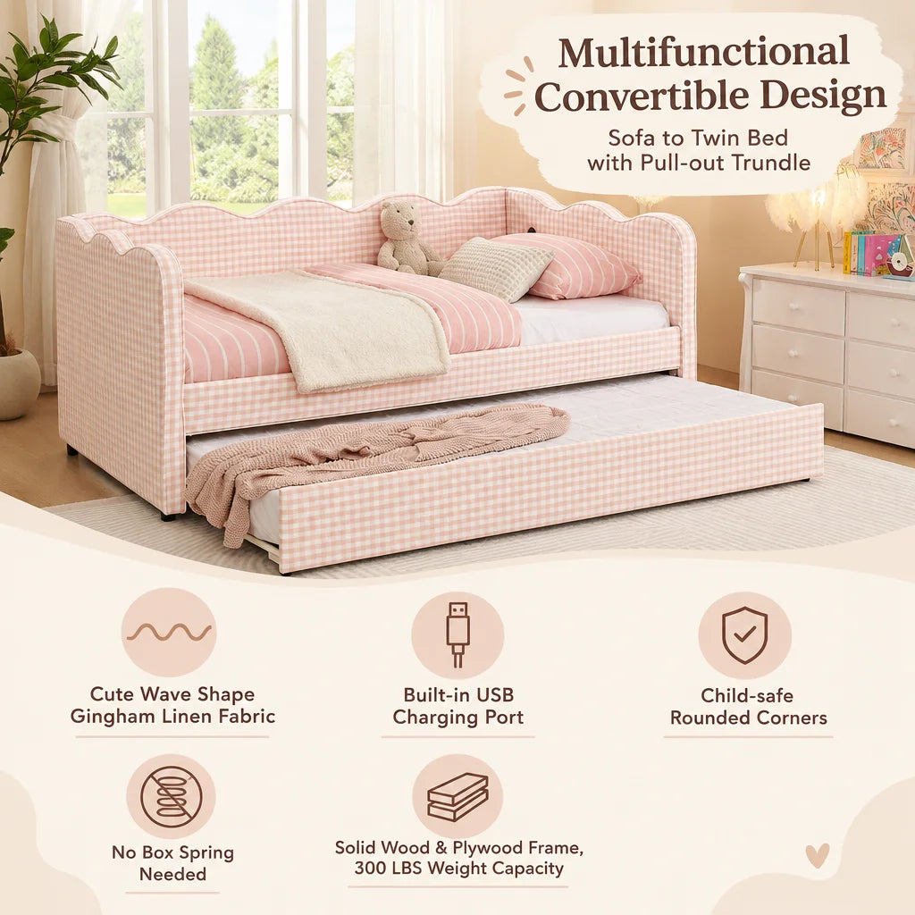 Daybed Sofa Bed With Trundle And Built In USB Charging