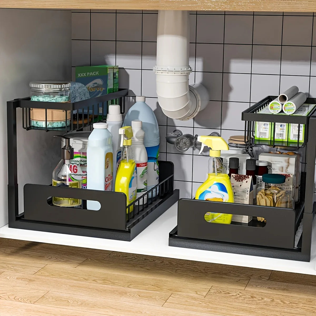 Stainless Steel Sliding Pull Out Cabinet Sorting Rack For Kitchen