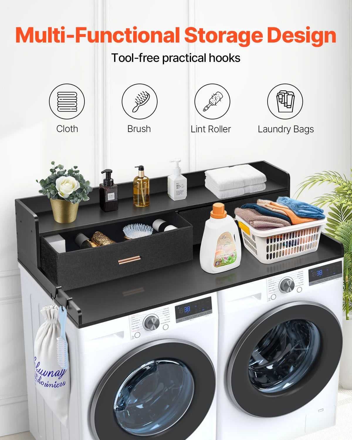 SucceBuy Corner Washer Dryer Countertop With Wooden Storage Shelf