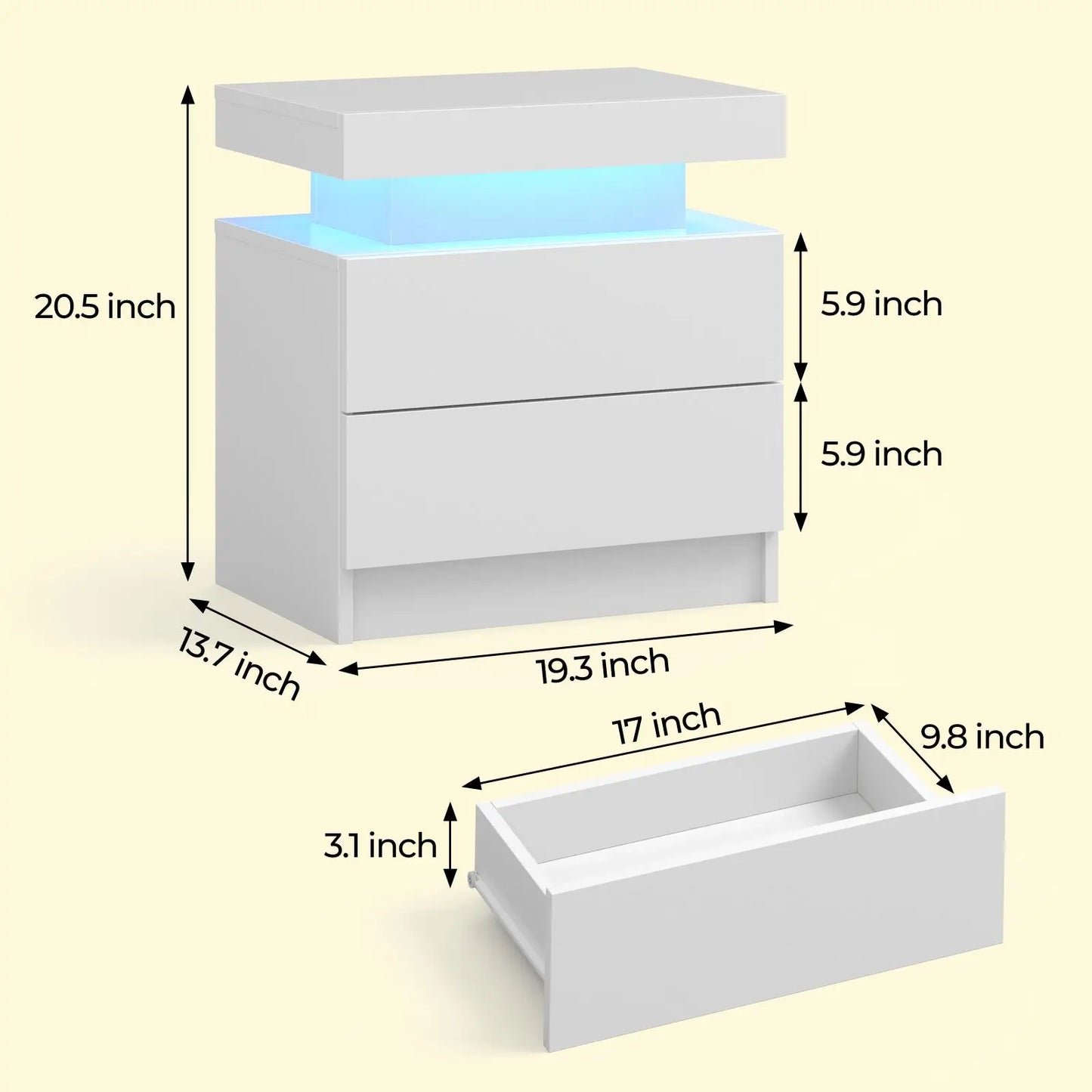 Cubehom Wooden Nightstand With Two Drawers And RGB Lighting Design