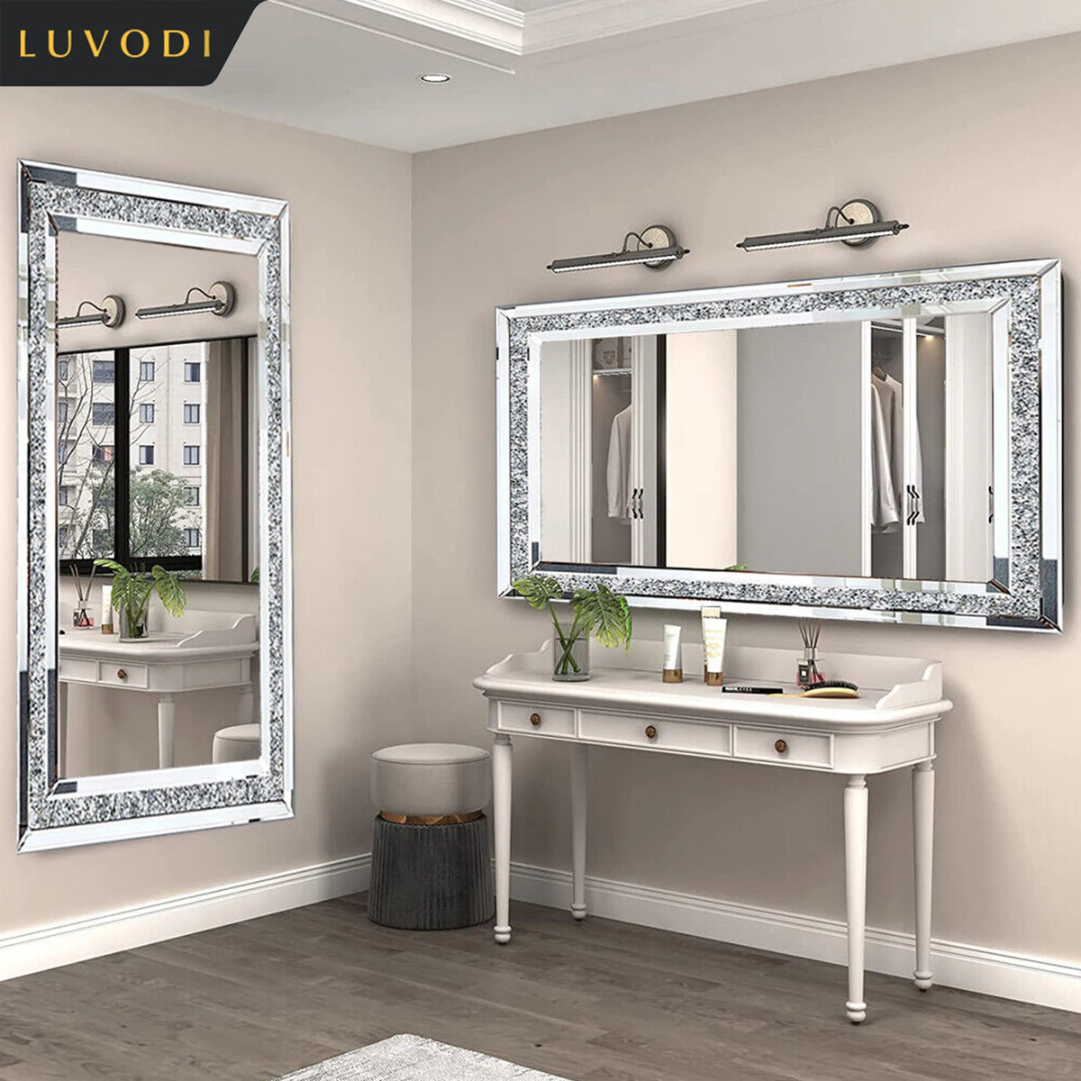 Luvodi Crystal Rhinestone Wall Mounted Vanity Mirror For Home Decor
