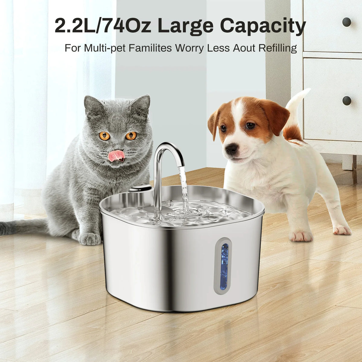 Stainless Steel Silent Pet Water Fountain For Cats And Dogs